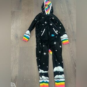 Tipsy Elves Black Starry Jumpsuit with Rainbow Accents